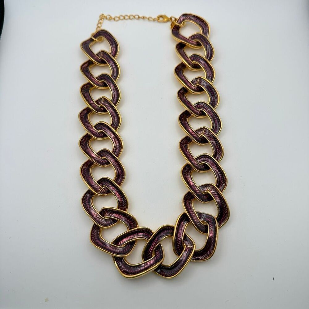 Kenneth Jay Lane NEW Purple Enamel Oversized Chunky Chain Statement Necklace